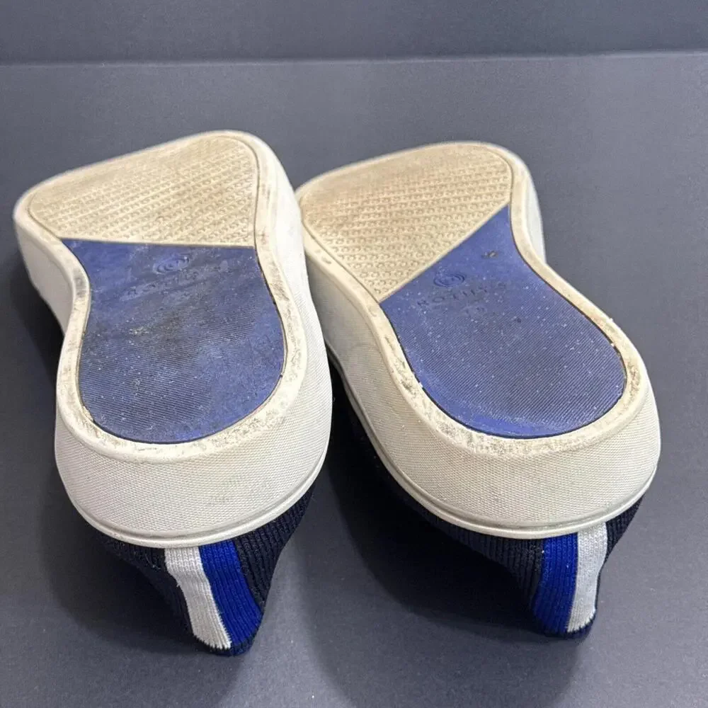 Rothys Navy Blue Classic Slide Sneakers Preppy‎ Quiet Luxury Designer 7.5 Women